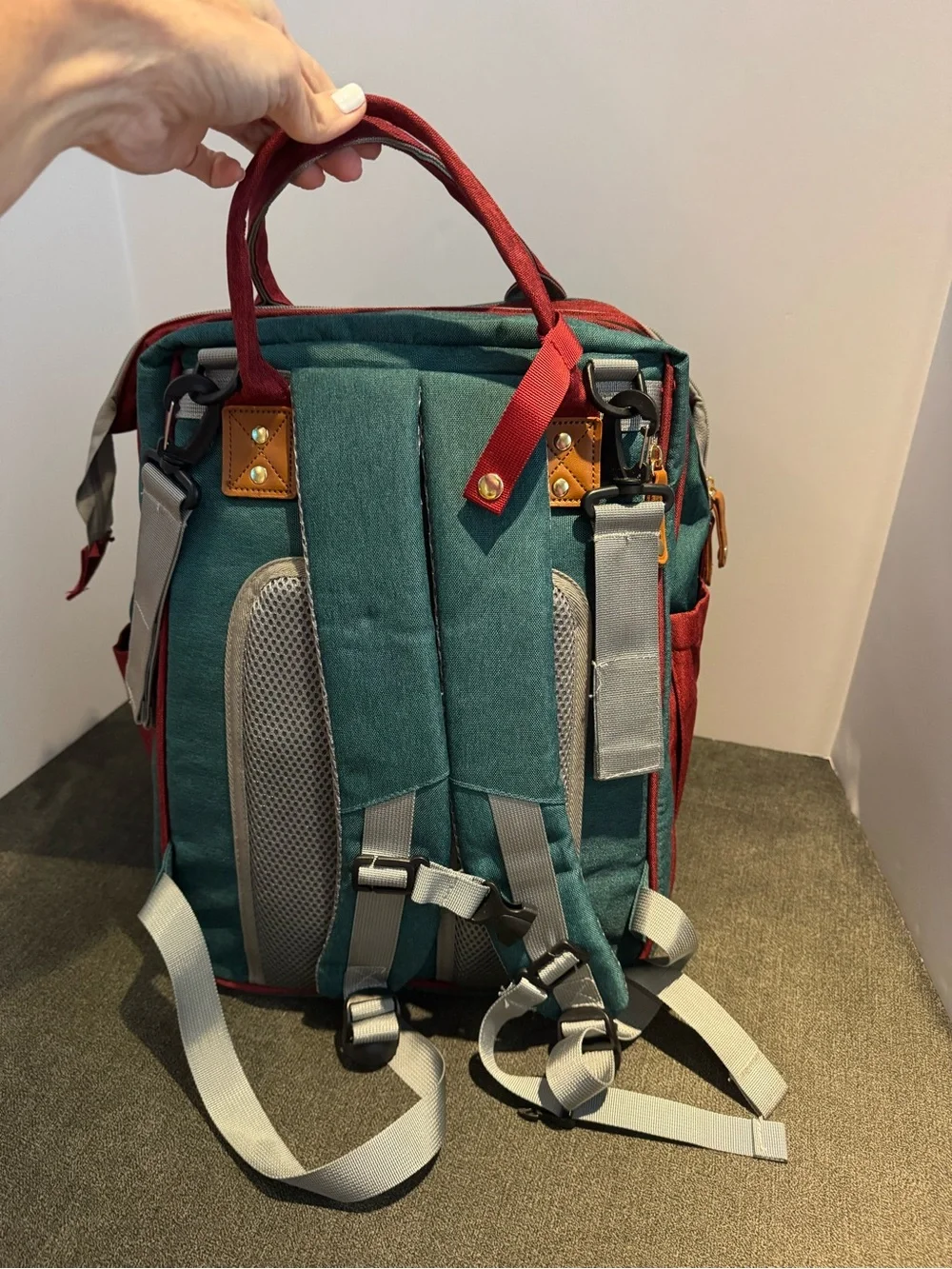 Good Mum Diaper Bag Backpack Teal/Red/Navy w Changing/Napping Station USBCharger